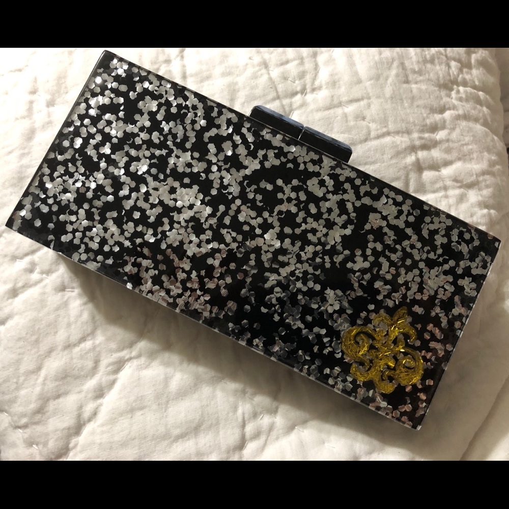 Boutique Black Glitter Box Clutch